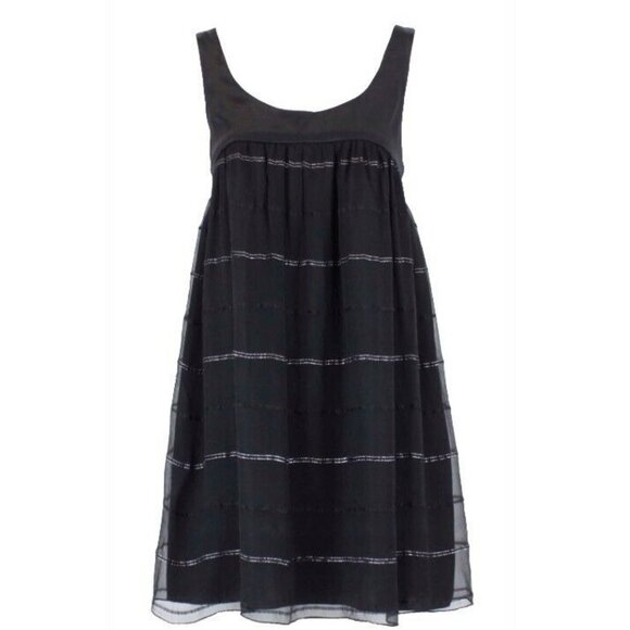 Helen Wang Dresses & Skirts - Helen Wang Sz 6 Black Silver Accent Striped Silk Sheer Overlay Silk Dress